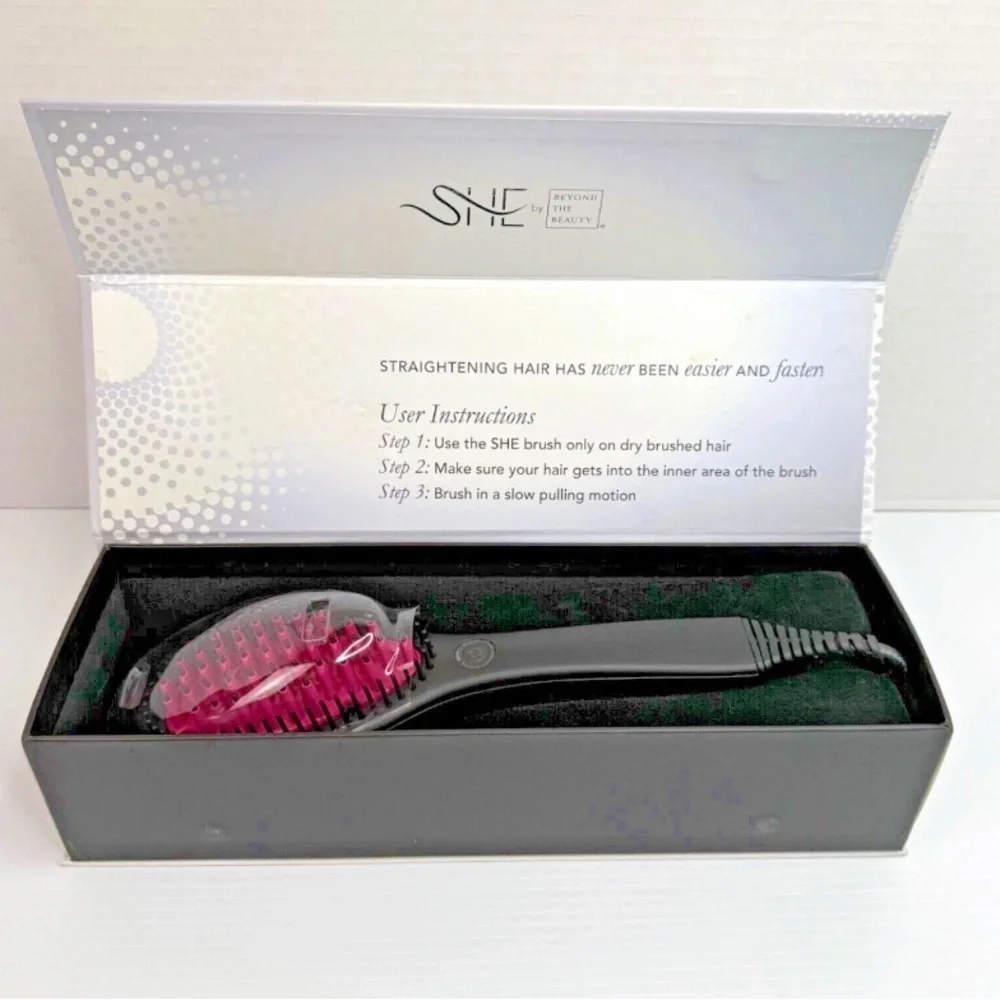 She by Beyond the Beauty Ceramic Straightening Brush - Black and Pink